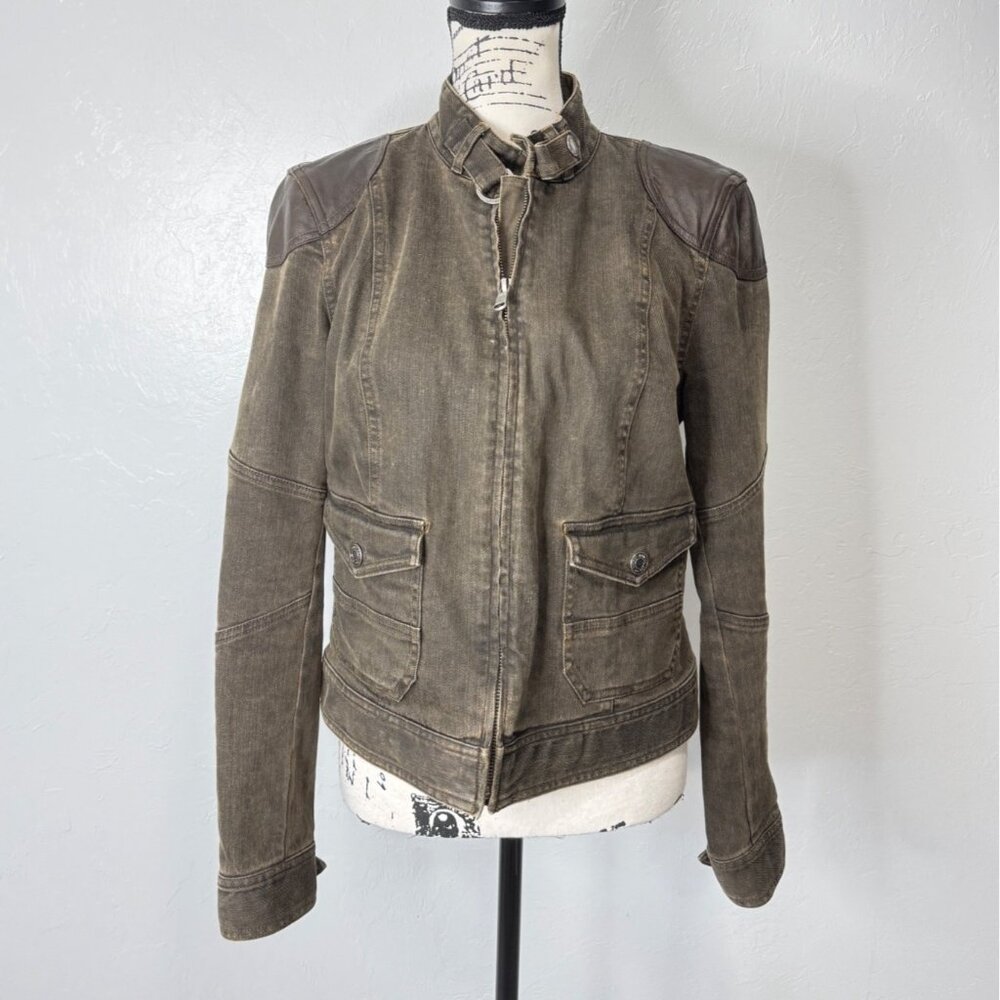 LRL Lauren Jeans Co Ralph Lauren Womens Size 12 Jacket Brown Denim Leather Trim